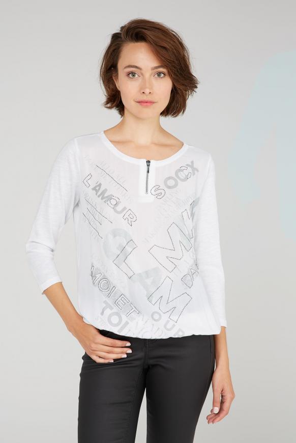 Blusenshirt mit Wording Print und Zipper