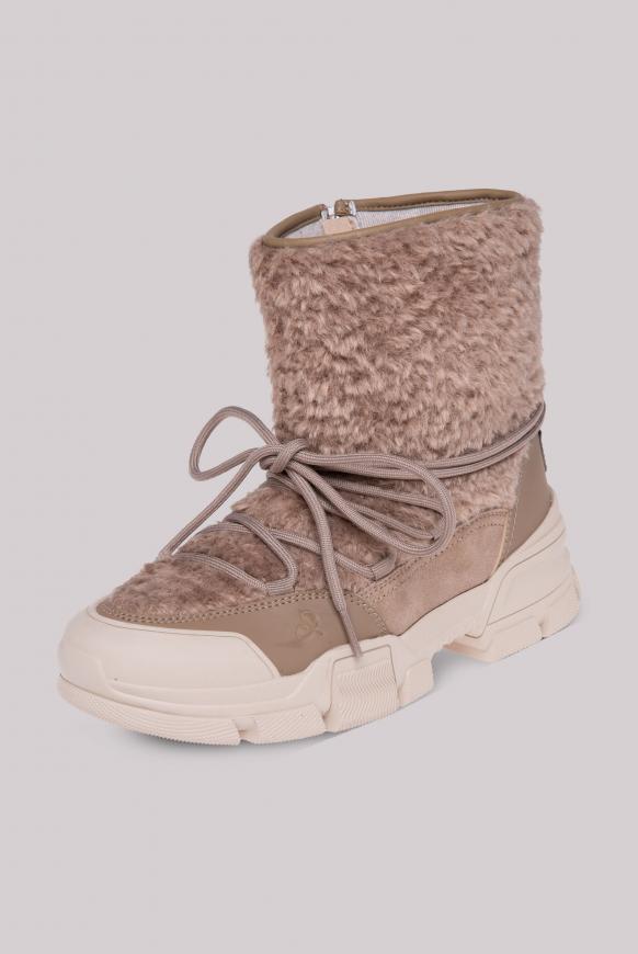 Boots aus Teddyplüsch mit Schnürung
