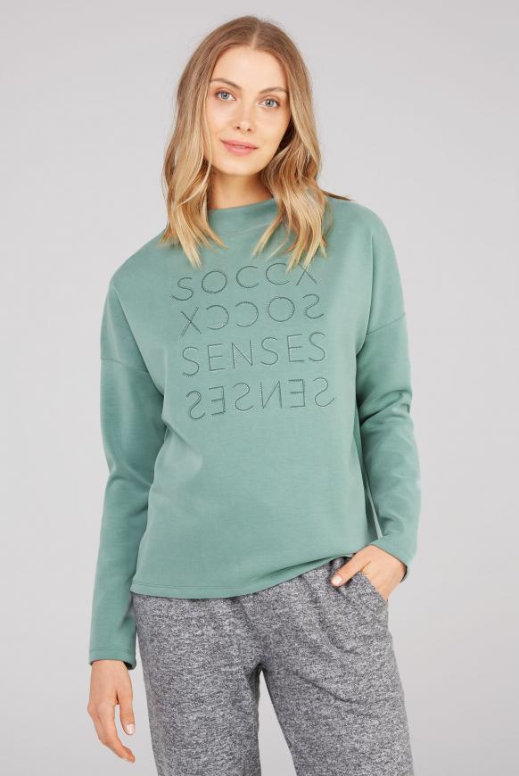 Boxy-Shirt mit Artwork aus Glitzersteinen