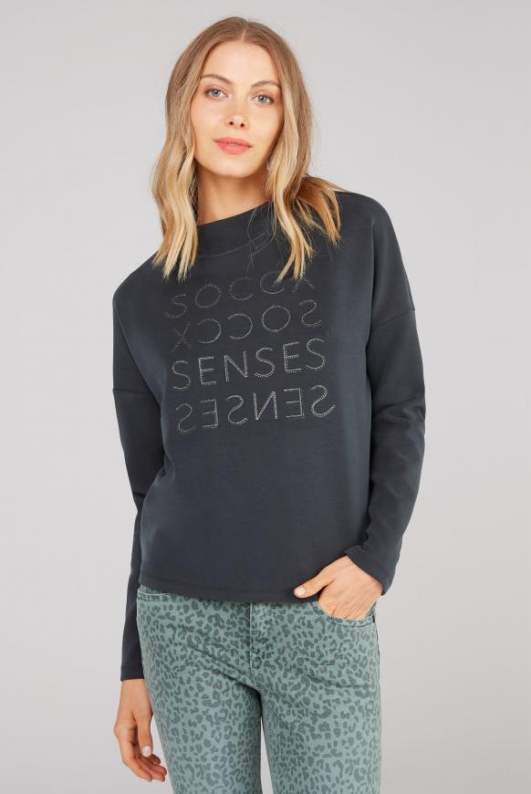 Boxy-Shirt mit Artwork aus Glitzersteinen