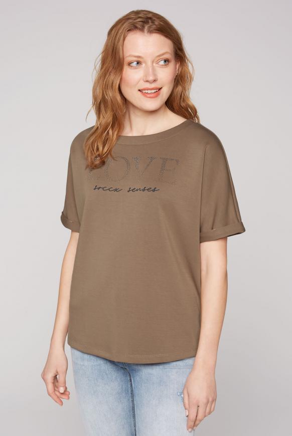 Boxy-Shirt mit Artwork aus Glitzersteinen