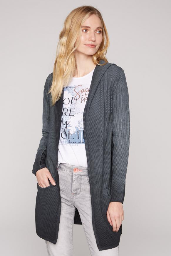 Cardigan mit Kapuze und Intarsia-Strick black