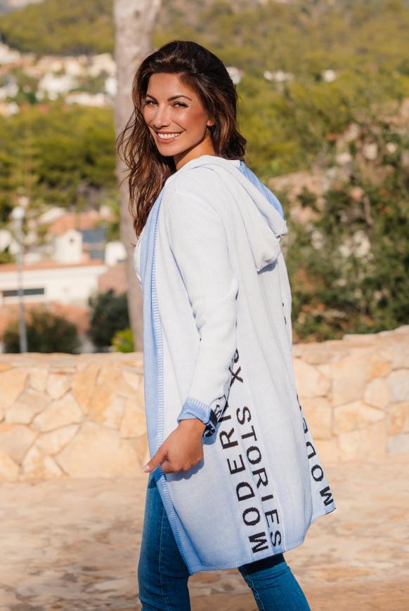 Cardigan mit Kapuze und Intarsia-Strick happy blue