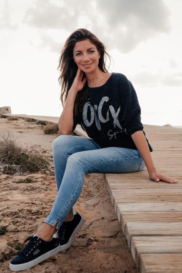 Chenille-Pullover mit Glitzer-Logo blue navy