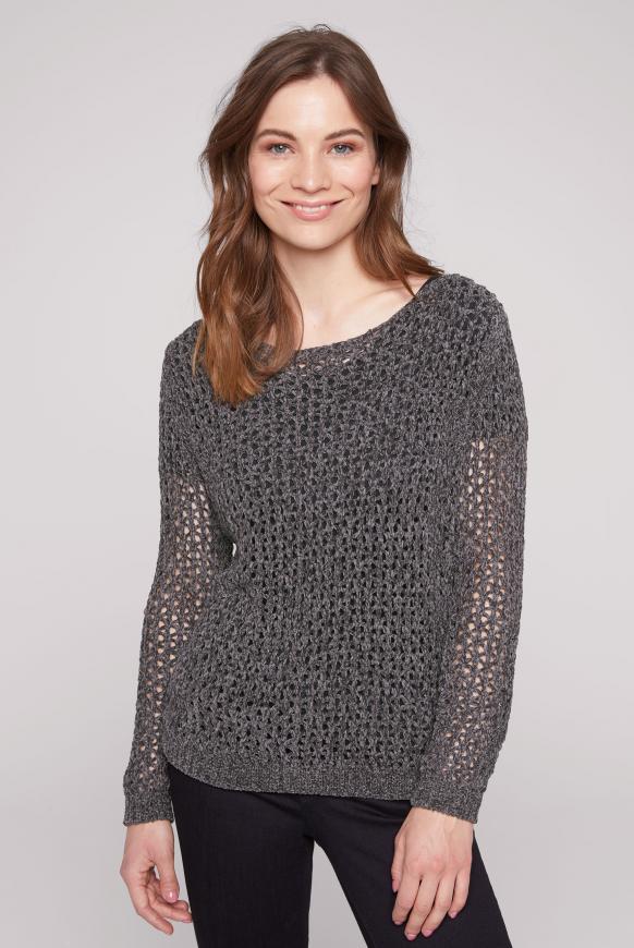 Chenille-Pullover mit Lochstrickmuster