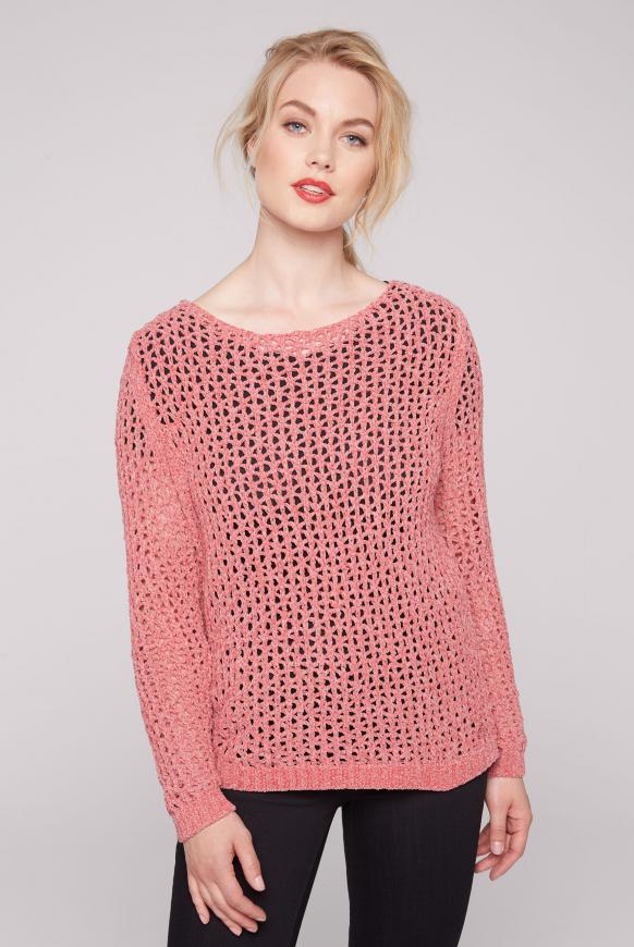 Chenille-Pullover mit Lochstrickmuster