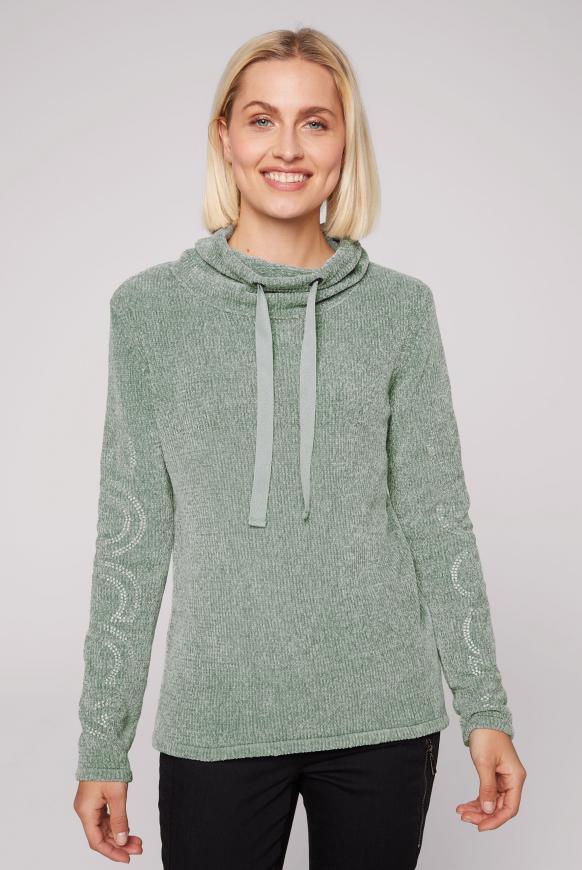 Chenille-Pullover mit Rollkragen und Logo