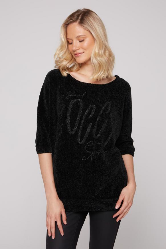 SOCCX Damen Dreieckstuch Flauschstrick Mit Glitter Print - 162x74 Cm