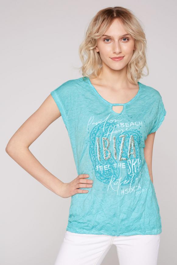 Crinkle-Shirt mit Artwork und Bindebandsaum