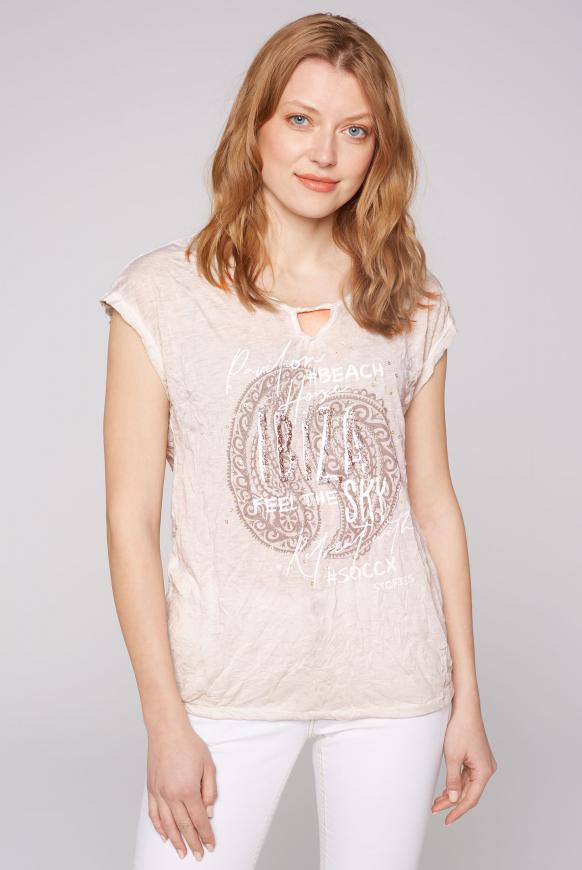 Crinkle-Shirt mit Artwork und Bindebandsaum