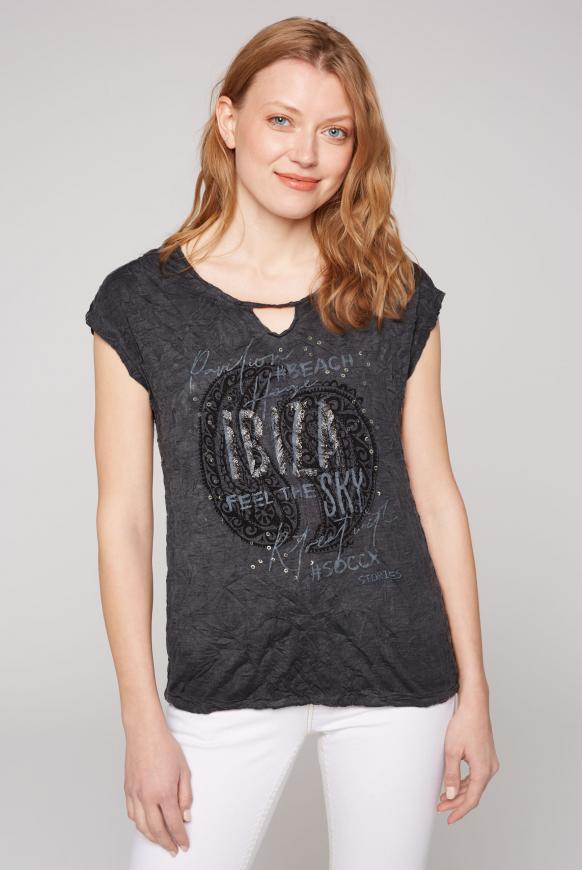 Crinkle-Shirt mit Artwork und Bindebandsaum