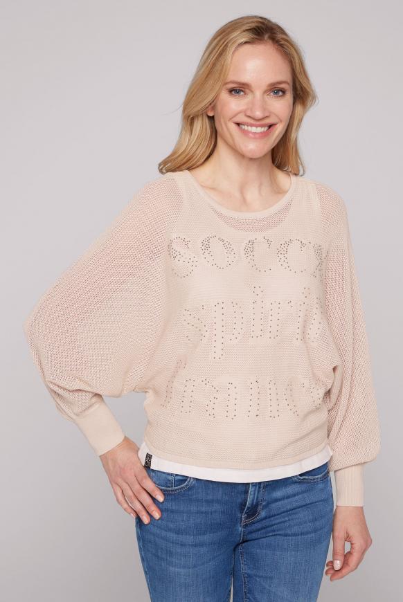 Cropped Mesh-Pullover mit Top, 2-in-1 clear sand
