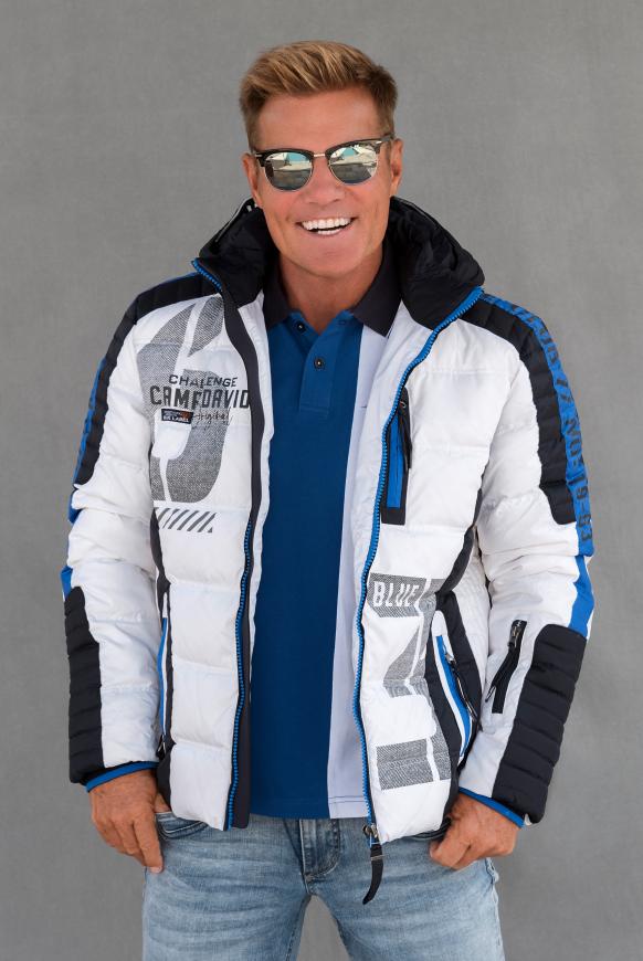 Daunenjacke mit Kapuze im Racing-Stil