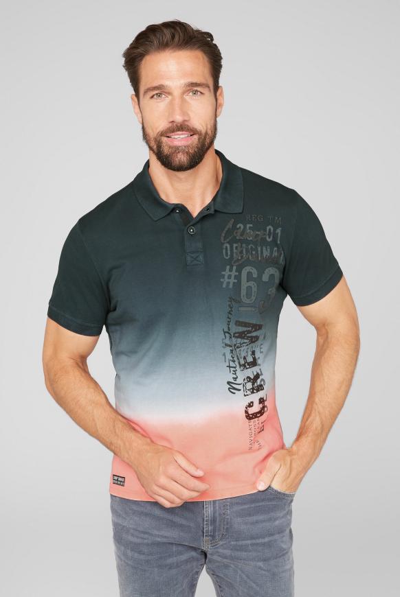 Dip Dye Polo aus Pikee mit Rubber Print