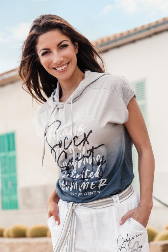 Dip-Dye-Shirt mit Meshkapuze