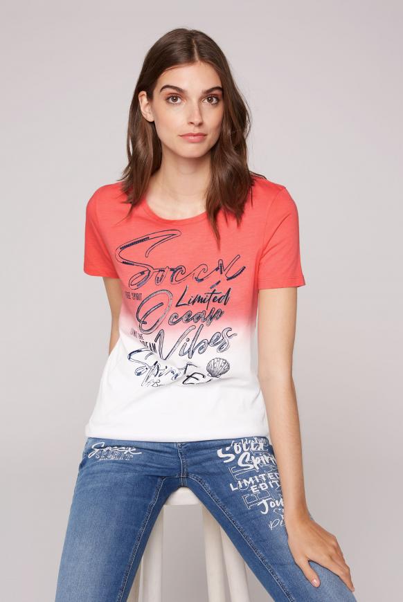 Dip Dye T-Shirt mit Rundhalsausschnitt sunset red