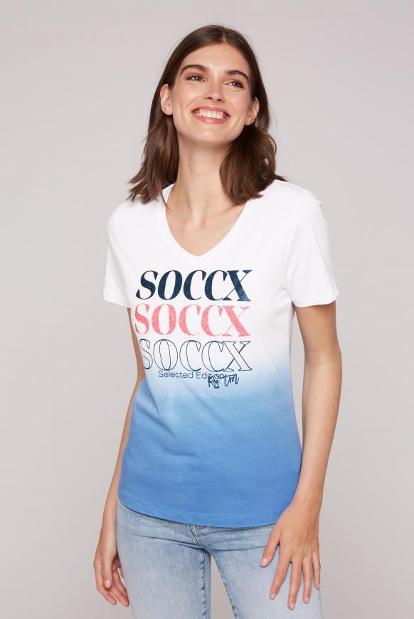 Dip Dye T-Shirt mit V-Neck soft blue