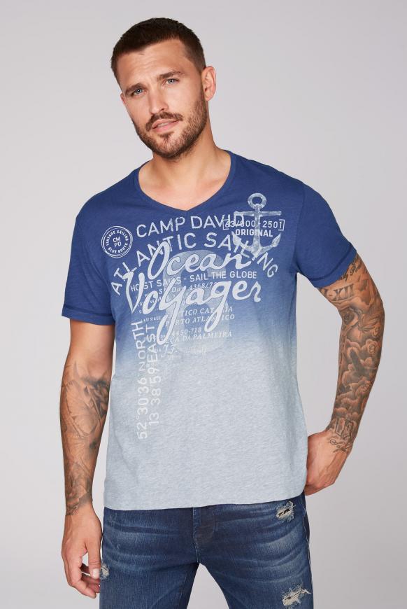 Dip Dye T-Shirt mit V-Neck und Print