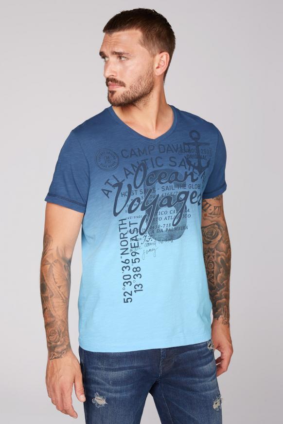 Dip Dye T-Shirt mit V-Neck und Print