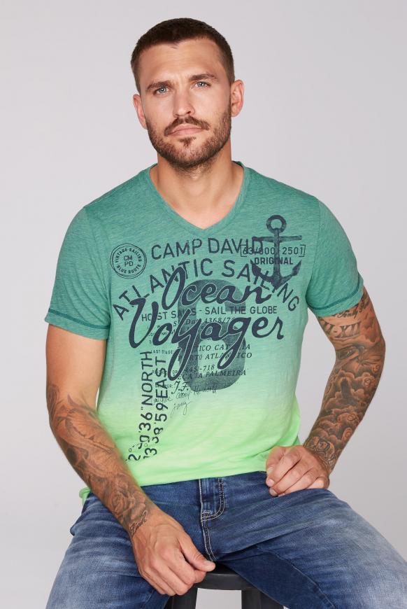 Dip Dye T-Shirt mit V-Neck und Print