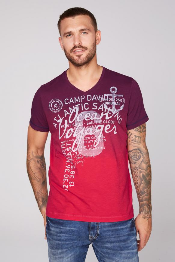 Dip Dye T-Shirt mit V-Neck und Print