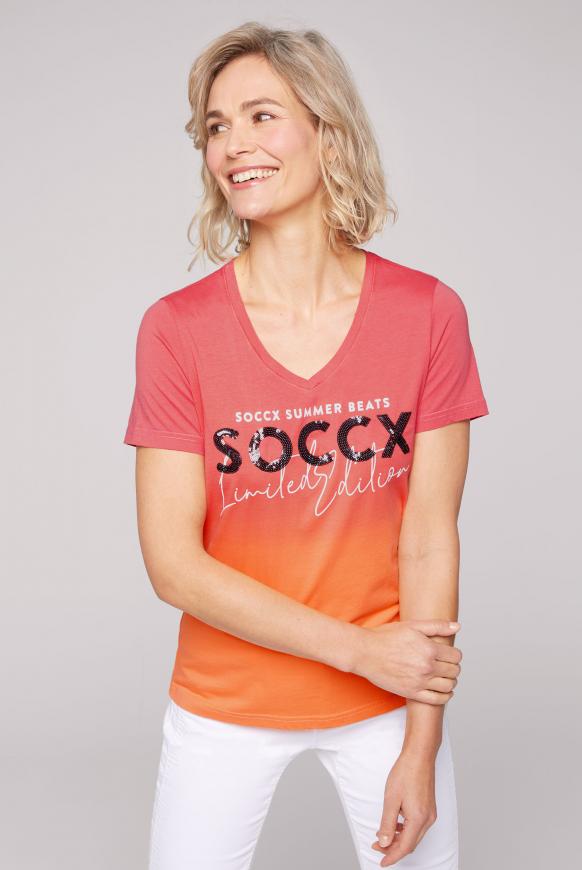 Dip Dye V-Shirt mit Pailletten-Logo
