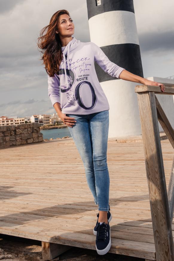 Flauschstrick-Pullover mit Logo-Artworks faded lavender