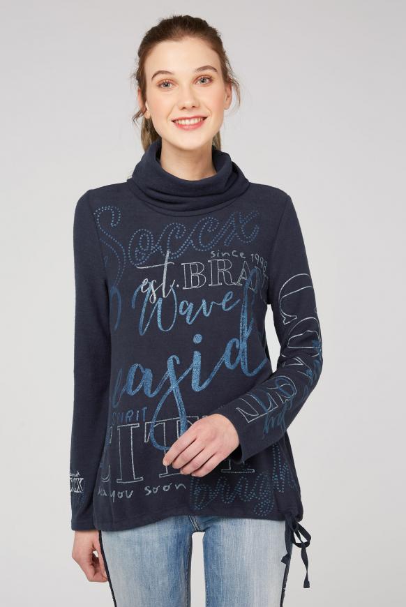Fleece-Pullover mit hohem Kragen und Glitter Prints