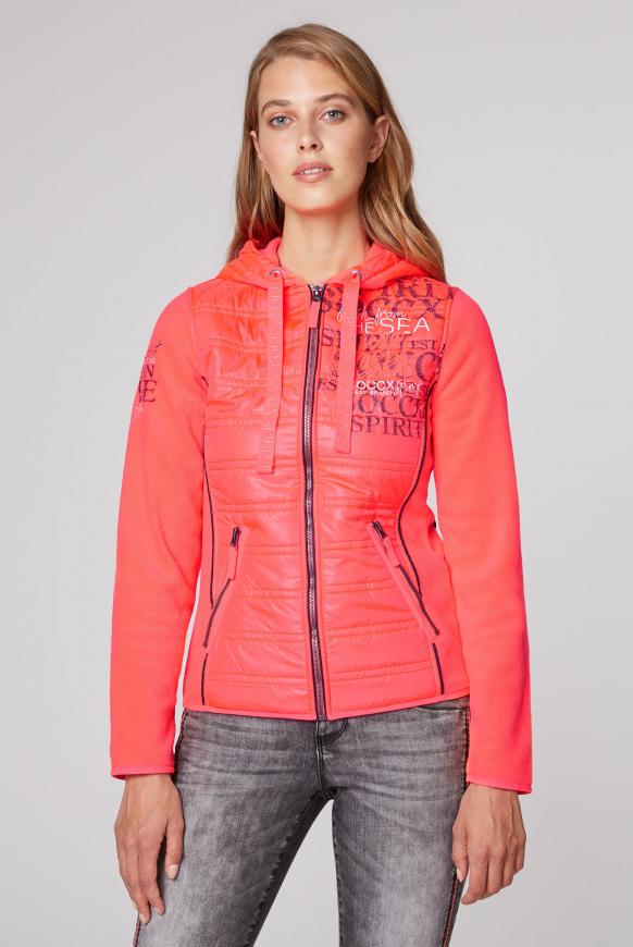 Fleecejacke im Materialmix mit Kapuze