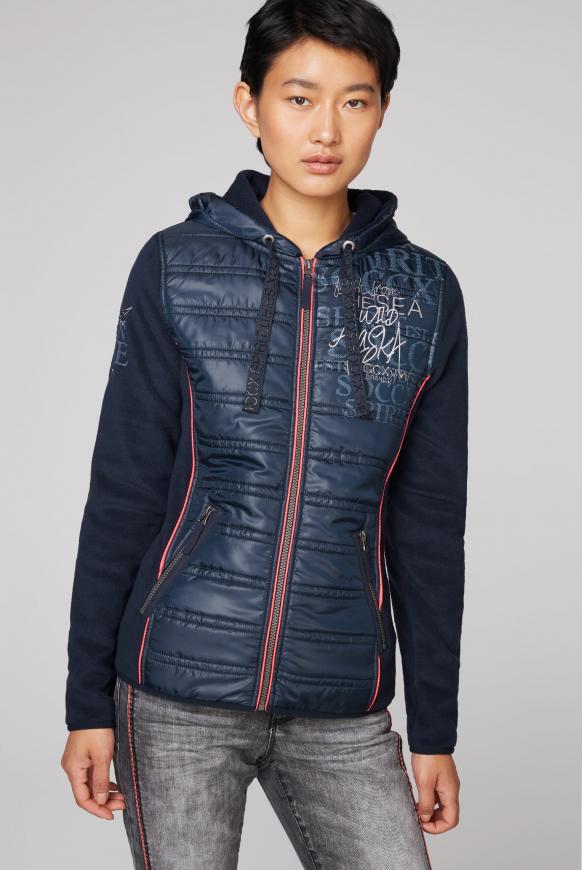 Fleecejacke im Materialmix mit Kapuze