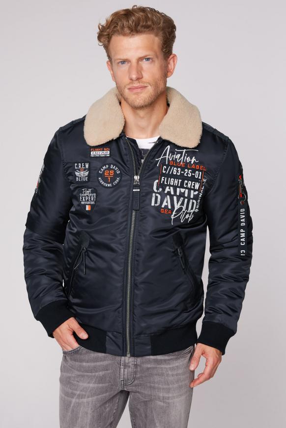 Fliegerjacke mit Artworks und Teddykragen