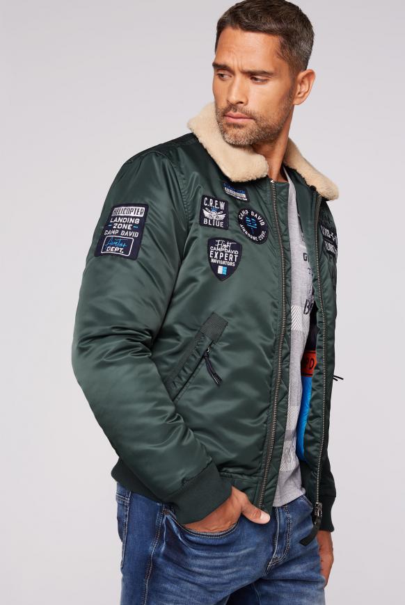 Fliegerjacke mit Artworks und Teddykragen