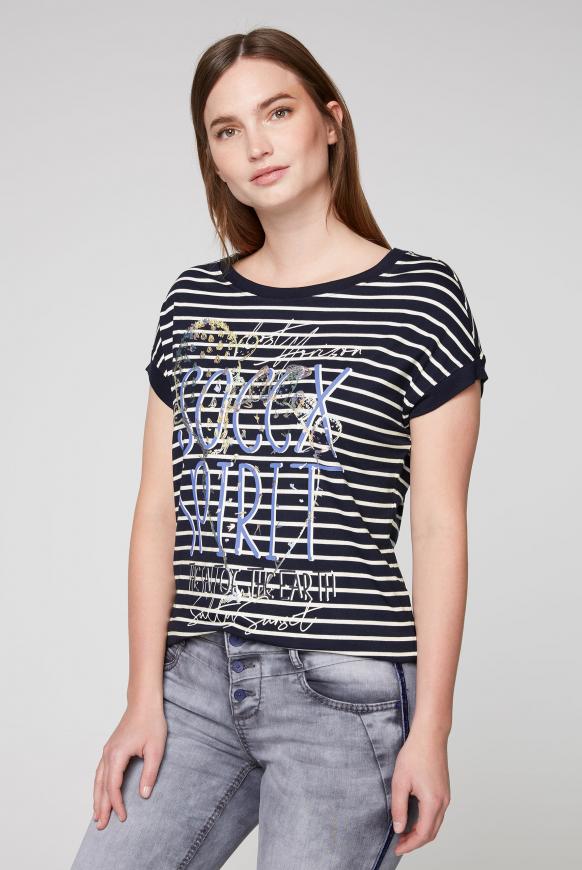 Fließendes Streifenshirt mit Frontprint