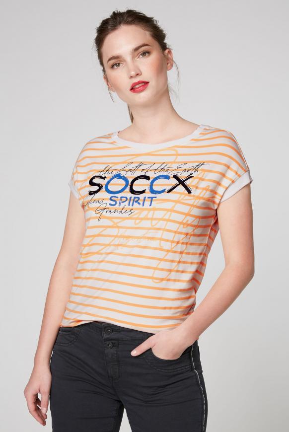 Fließendes Streifenshirt mit Frontprint