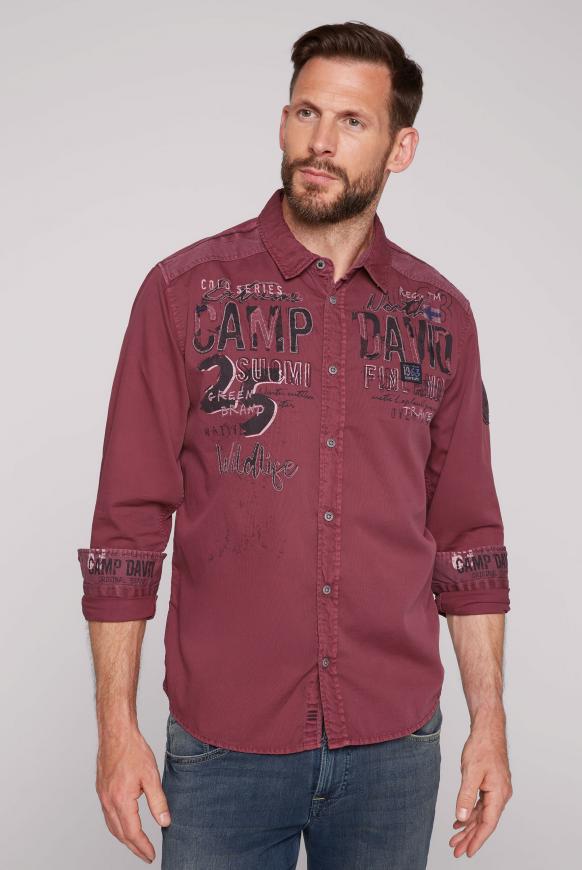 Freizeithemd mit Vintage-Optik und Artwork dark red