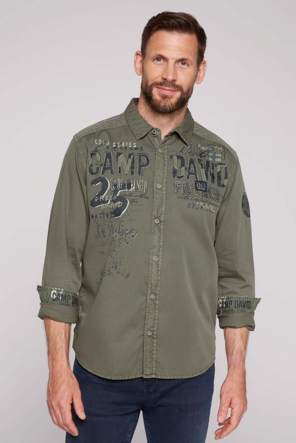 Freizeithemd mit Vintage-Optik und Artwork medium khaki