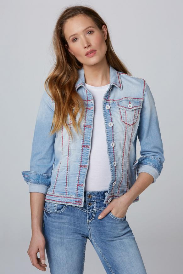 Gebleachte Jeansjacke LI:ND mit Kontrastnähten