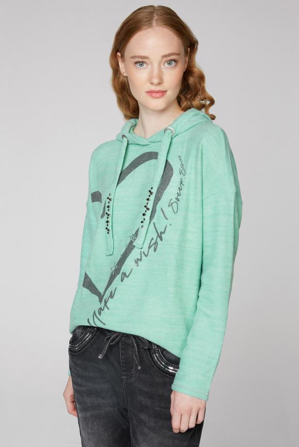 Gebürsteter Pullover mit Kapuze und Druck
