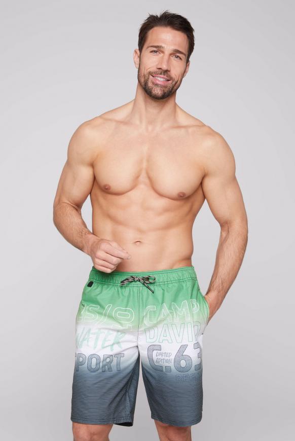 Gestreifte Beachshorts Dip Dye mit Artwork