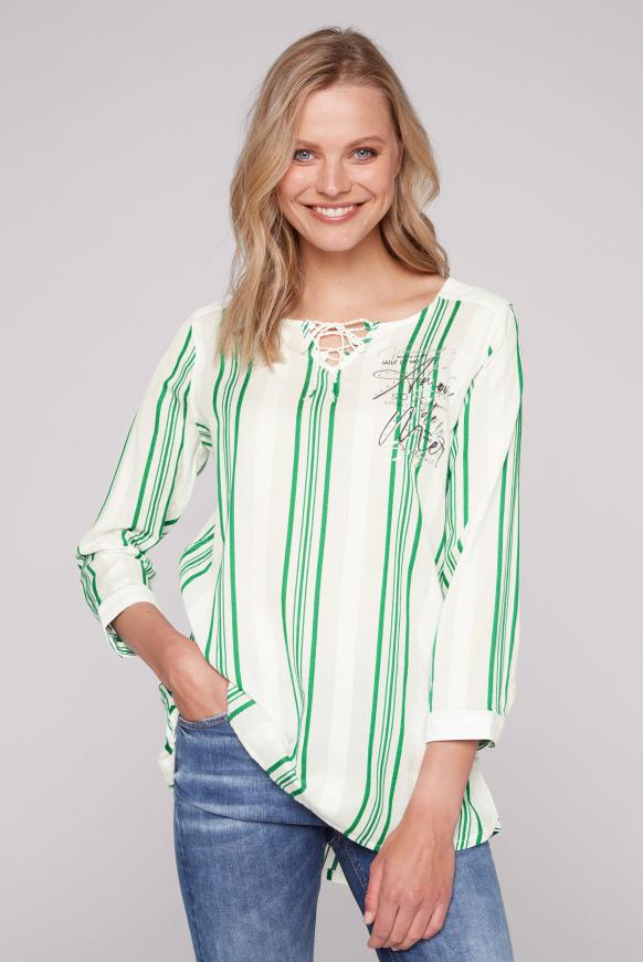 Gestreifte Tunika-Bluse mit Label Prints