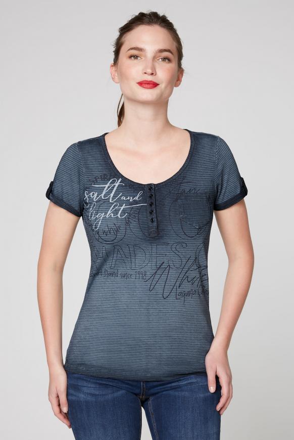 Gestreiftes Serafino-Shirt mit Label Prints
