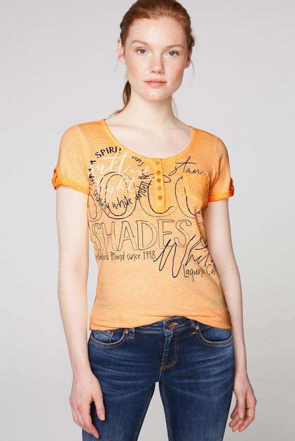 Gestreiftes Serafino-Shirt mit Label Prints
