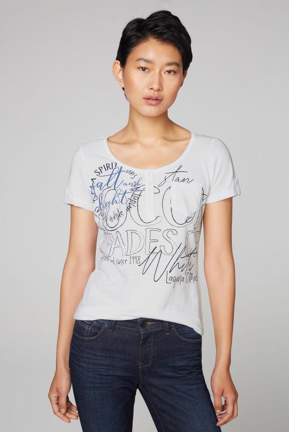 Gestreiftes Serafino-Shirt mit Label Prints