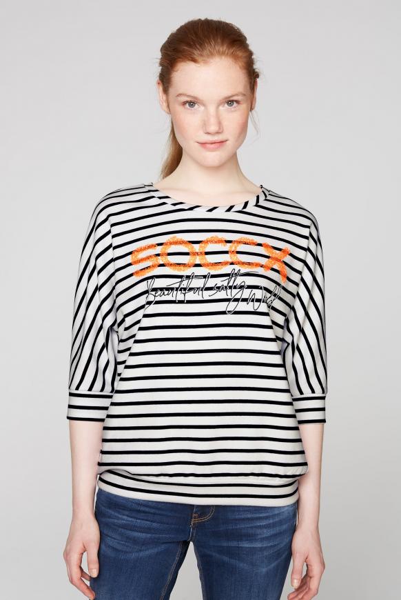 Gestreiftes Sweatshirt mit Pailletten-Logo