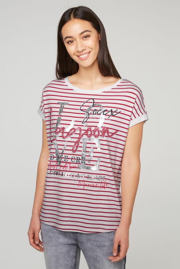 Gestreiftes T-Shirt mit Wording Print