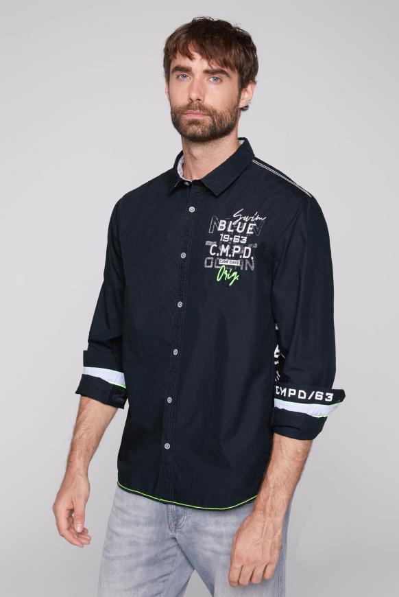 Hemd mit Webstreifen und Label-Applikationen shadow navy