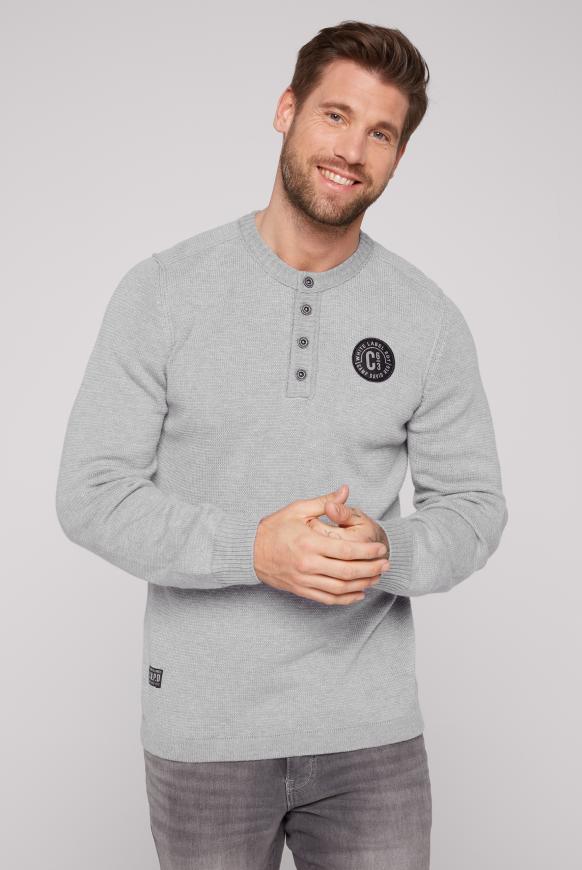 Henley-Pullover mit Label Patches granite melange