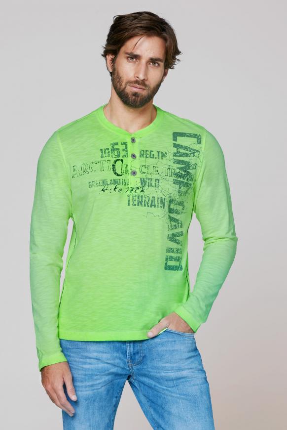 Henley-Shirt aus Flammgarn mit Used Prints