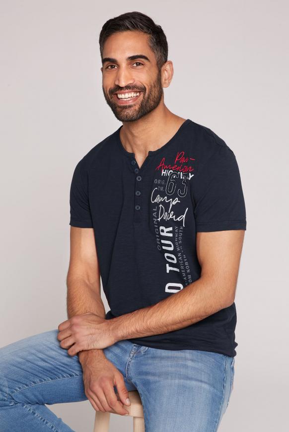 Henley-T-Shirt mit Artworks blue navy