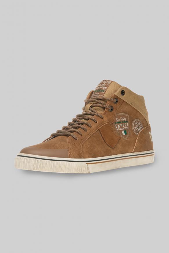 High Top Sneaker im Materialmix mit Label Patches